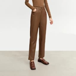 AMII Minimalist Ankle-length Casual Women Pants Winter New 2024 PU Leather Pants Straight Fashion Female Solid Trousers 12344138