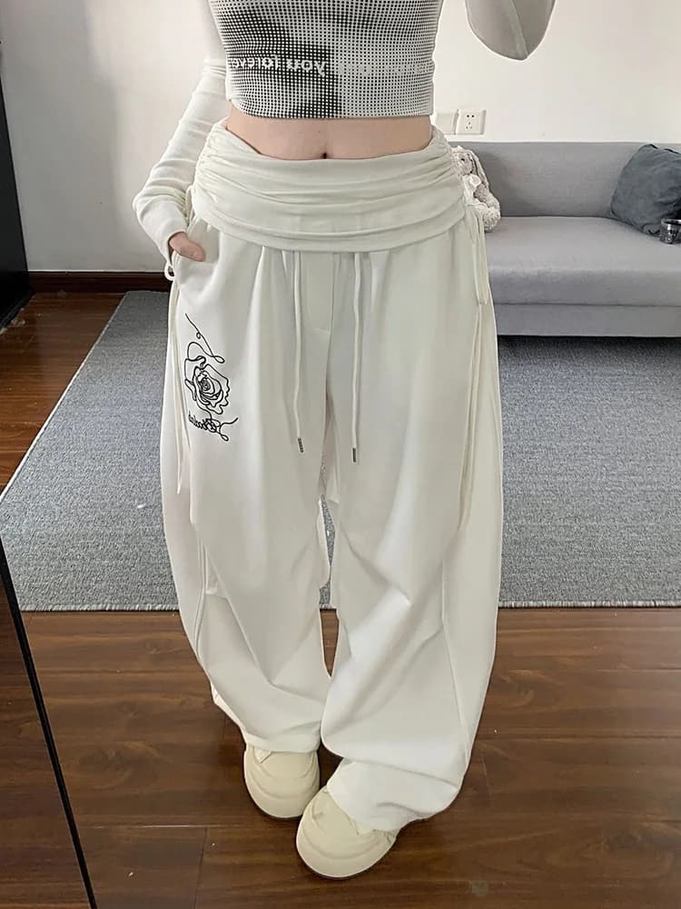 Retro Print Y2K Wide Leg Pant Women Hip Hop Streetwear American Loose Trousers Harajuku Vintage High Waist Bf Straight Pants New