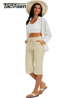 TACVASEN Women's Lightweight Cotton Capris Loose Pants Wide Leg Capris Casual Lounge Workout Sports Sweatpants with 5 Pockets
