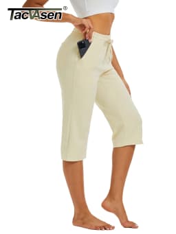 TACVASEN Women's Lightweight Cotton Capris Loose Pants Wide Leg Capris Casual Lounge Workout Sports Sweatpants with 5 Pockets