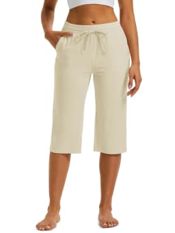 TACVASEN Women's Lightweight Cotton Capris Loose Pants Wide Leg Capris Casual Lounge Workout Sports Sweatpants with 5 Pockets