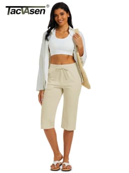 TACVASEN Women's Lightweight Cotton Capris Loose Pants Wide Leg Capris Casual Lounge Workout Sports Sweatpants with 5 Pockets