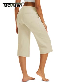 TACVASEN Women's Lightweight Cotton Capris Loose Pants Wide Leg Capris Casual Lounge Workout Sports Sweatpants with 5 Pockets