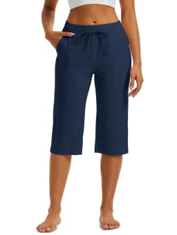 TACVASEN Women's Lightweight Cotton Capris Loose Pants Wide Leg Capris Casual Lounge Workout Sports Sweatpants with 5 Pockets