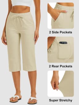TACVASEN Women's Lightweight Cotton Capris Loose Pants Wide Leg Capris Casual Lounge Workout Sports Sweatpants with 5 Pockets