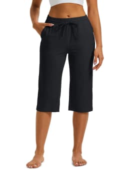 TACVASEN Women's Lightweight Cotton Capris Loose Pants Wide Leg Capris Casual Lounge Workout Sports Sweatpants with 5 Pockets