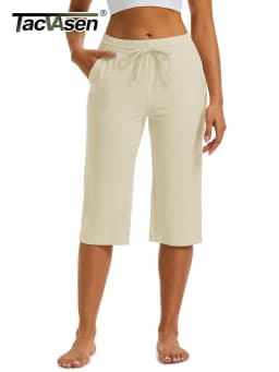 TACVASEN Women's Lightweight Cotton Capris Loose Pants Wide Leg Capris Casual Lounge Workout Sports Sweatpants with 5 Pockets