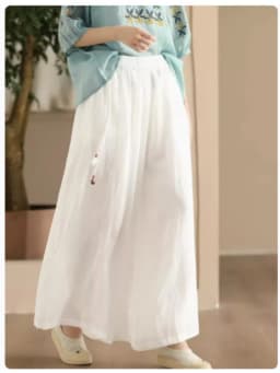 Johnature Women Vintage Ramie Wide Leg Pants Solid Color 2025 Summer New Elastic Waist Trousers Loose Casual Pants