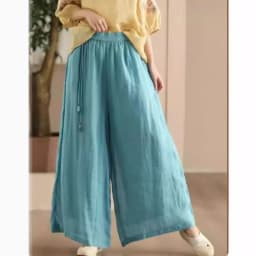Johnature Women Vintage Ramie Wide Leg Pants Solid Color 2025 Summer New Elastic Waist Trousers Loose Casual Pants