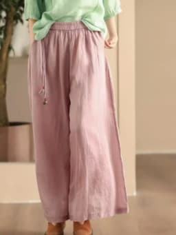 Johnature Women Vintage Ramie Wide Leg Pants Solid Color 2025 Summer New Elastic Waist Trousers Loose Casual Pants