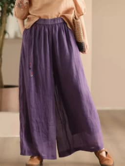 Johnature Women Vintage Ramie Wide Leg Pants Solid Color 2025 Summer New Elastic Waist Trousers Loose Casual Pants