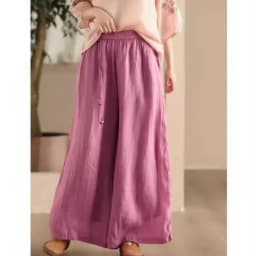 Johnature Women Vintage Ramie Wide Leg Pants Solid Color 2025 Summer New Elastic Waist Trousers Loose Casual Pants