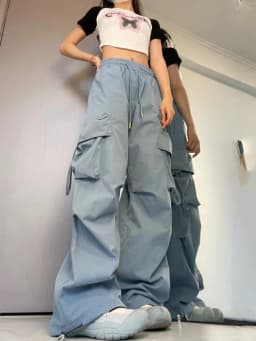 New Women Y2K Cargo Pants Fashion Casual High Waist Big Pockets Hip Hop Trousers Female Streetwear Drawstring Baggy Sweatpants