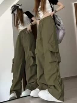 New Women Y2K Cargo Pants Fashion Casual High Waist Big Pockets Hip Hop Trousers Female Streetwear Drawstring Baggy Sweatpants
