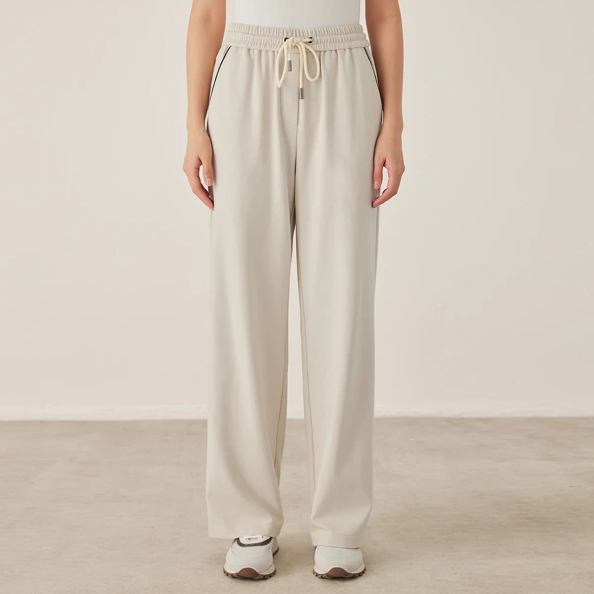 KW7523321 Women's Wide Leg Cotton Blend Pants Drawstring Elastic Waist Trousers with Side Pockets