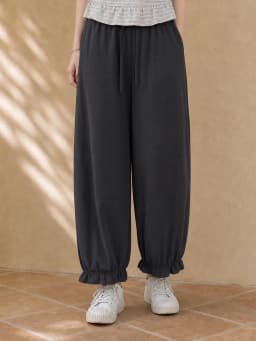XIAOGULI Women Elastic Waist Loose Fit Ankle Jogger Pants Floral Ruffle Trim Quick-Dry Lightweight Korean Style Daily Outfit
