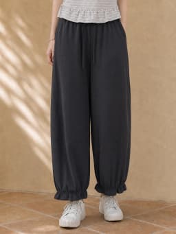 XIAOGULI Women Elastic Waist Loose Fit Ankle Jogger Pants Floral Ruffle Trim Quick-Dry Lightweight Korean Style Daily Outfit