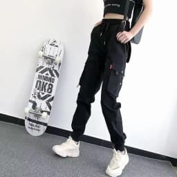 Women's Joggers Casual Sports Girls Fashion Hip-hop Streetwear Pants Fashion Cargo Pants Female Dance Sweatpants Trousers Black