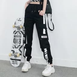 Women's Joggers Casual Sports Girls Fashion Hip-hop Streetwear Pants Fashion Cargo Pants Female Dance Sweatpants Trousers Black