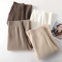 2024 New Autumn and Winter Solid Color Knitted Women's Wide-Leg Pants Thickened Casual Pants Temperament Commute Slimming