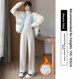 Afashion Lamb Velvet Thickened Corduroy Wide Leg Pants Women's Casual Trousers Autumn Winter Fashion plus Size Slimming Polye