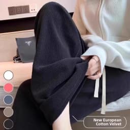 Afashion Lamb Velvet Thickened Corduroy Wide Leg Pants Women's Casual Trousers Autumn Winter Fashion plus Size Slimming Polye