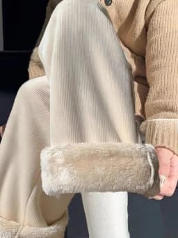 Afashion Lamb Velvet Thickened Corduroy Wide Leg Pants Women's Casual Trousers Autumn Winter Fashion plus Size Slimming Polye