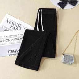 Women's High Waist Fleece Lined Thickened Straight Leg Pants Autumn Winter New Style Casual Polyester Fiber Slimming Effect