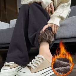 Women's High Waist Fleece Lined Thickened Straight Leg Pants Autumn Winter New Style Casual Polyester Fiber Slimming Effect