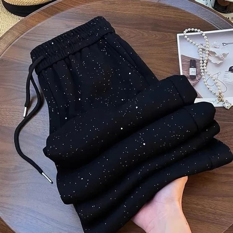 Shiny Ice Silk Wide Leg Pants Women's Summer New High Waist Straight Casual Sports Long Trousers Children's Matching Pants