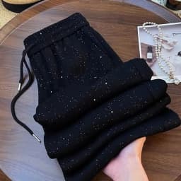 Shiny Ice Silk Wide Leg Pants Women's Summer New High Waist Straight Casual Sports Long Trousers Children's Matching Pants