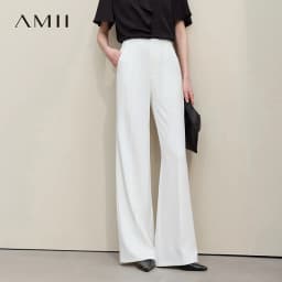 Amii Women's Wide Leg Pants 2026 Summer New Pin Tuck Cutout Casual Trousers Elastic Waist Loose Fit Office Long Pants 12622067
