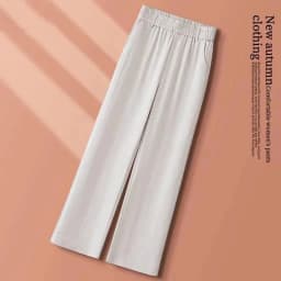 Casual Elastic Waist Straight Suit Pants Women Summer Thin Ice Silk Wide Leg Pants Office Ladies All-Match Solid Linen Trousers