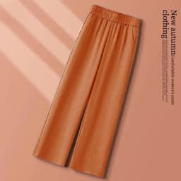 Casual Elastic Waist Straight Suit Pants Women Summer Thin Ice Silk Wide Leg Pants Office Ladies All-Match Solid Linen Trousers
