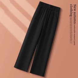 Casual Elastic Waist Straight Suit Pants Women Summer Thin Ice Silk Wide Leg Pants Office Ladies All-Match Solid Linen Trousers