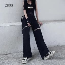 New 2025 Streetwear Black Pants for Women Fashion High Waist Detachable Streetweart Cargo Pants Woman