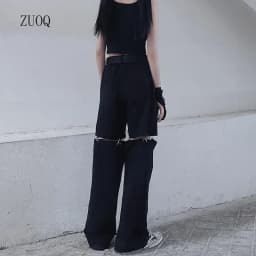 New 2025 Streetwear Black Pants for Women Fashion High Waist Detachable Streetweart Cargo Pants Woman