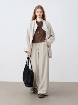 ZIQIAO Women Old Money Style Waist Cinched Vest & Wide Leg Pants Set Elastic High Waist Skirted Trousers Casual Two-Piece Outfit
