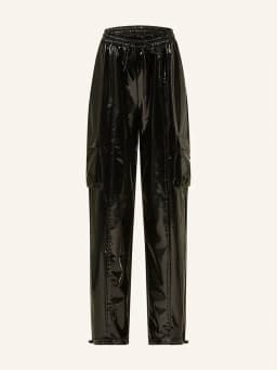 Casual High Waist Faux Latex Cargo Pants Women Shiny Patent Leather Drawstring Elastic Waistband Bloomers PU Sweatpants Custom