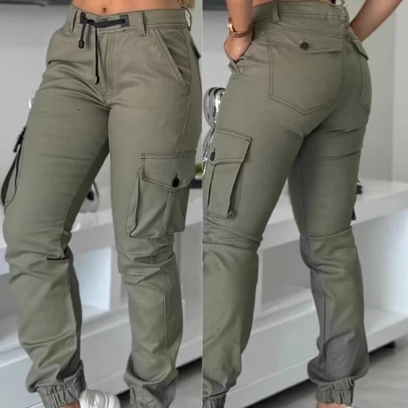 Women's Work Pants 2025 Summer High Waist Multiple Pockets Design Cuffed Cargo Pants Slim Fit Trousers Y2k Fashion Streetwear