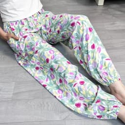 Cool Summer New Silk Cotton Spwear Loose Women's Wide Leg Pants Home Wear Floral Print Heat Resistant Comfortable Casual T...