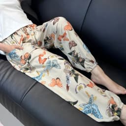 Cool Summer New Silk Cotton Spwear Loose Women's Wide Leg Pants Home Wear Floral Print Heat Resistant Comfortable Casual T...