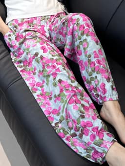 Cool Summer New Silk Cotton Spwear Loose Women's Wide Leg Pants Home Wear Floral Print Heat Resistant Comfortable Casual T...