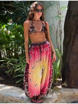 2026 Summer Gradient Contrast Print Harem Pants Oversize Baggy Elastic Waist Boho Trousers Women New Trendy Classy Lady Bottoms