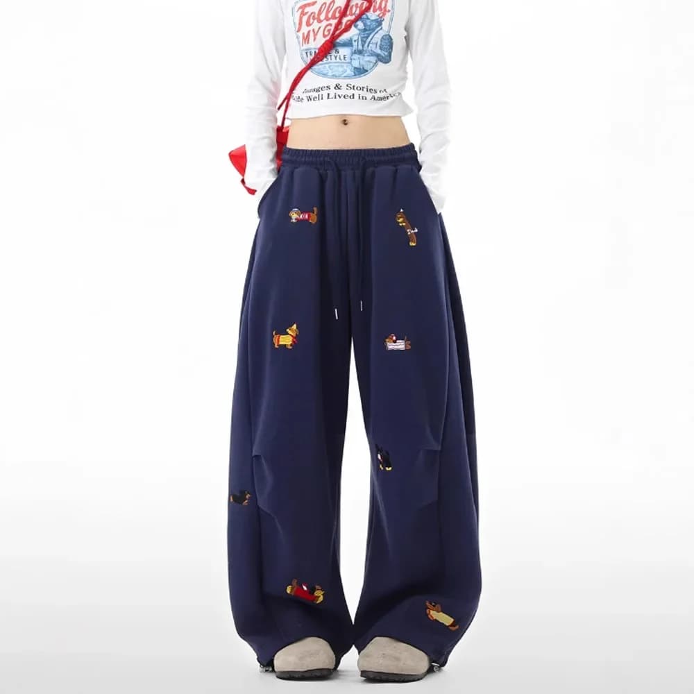 Dachshund-Embroidery-Sweatpants-Loose-Casual-Joggers-Wide-Leg-Couple-Streetwear-Fun-Fashion-Comfortable-Pants-baggy-sweatpants