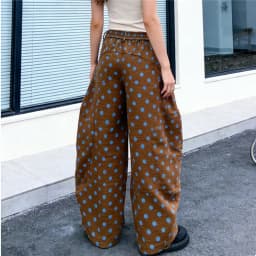 Women Retro Polka Dot Print High Waist Barrel Leg Pants Drawstring Hem Wide Leg Trousers With Pockets Y2K Casual Streetwear