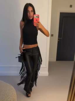 Y2k High Waist Fringe Faux Leather Flared Pants Women Side Tassel Design Slim Bootcut Leather Trouser Party Club Street Bottoms