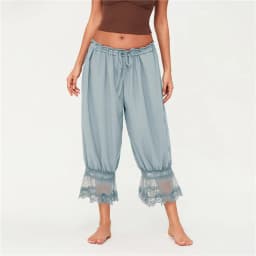 Bloomers Pants for Women Y2K Lace Trim Vintage Pantaloons Cute Ruffled Pumpkin Long Pants Capri Pajama Bottoms Casual Streetwear