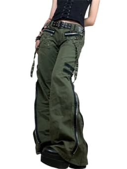 Women Chain Buckle Cargo Pants Dark Academia Hip Hop Punk Gothic Grunge Y2K Trousers Low Waist Straight Long Pants With Pockets