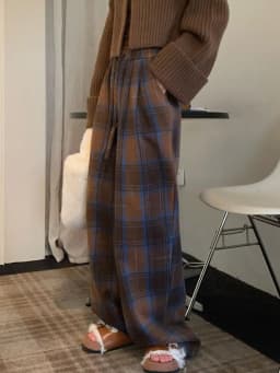 Faux Woolen Warm Plaid Pants Women Vintage Harajuku High Waist Wide Leg Trousers Streetwear Retro Loose Casual Fall Winter Pant